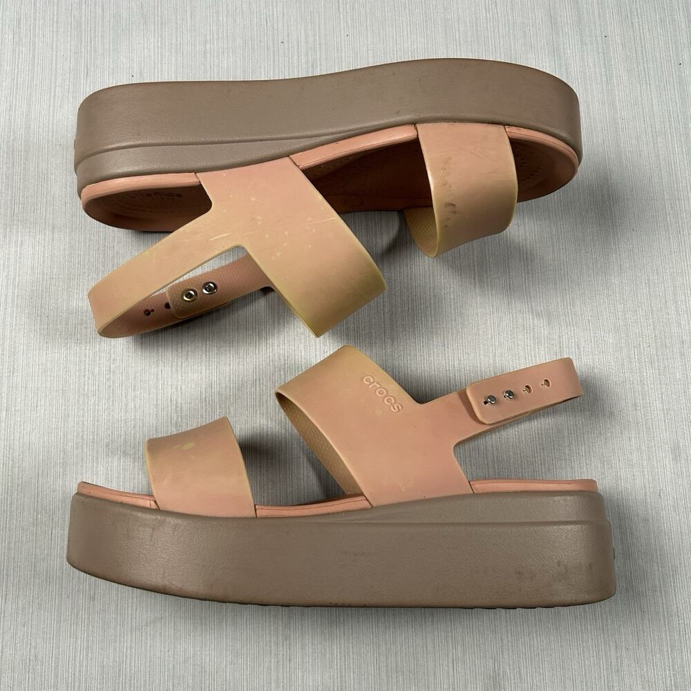 Crocs Brooklyn Women's Size 8 Pink Salmon Platform Casual Wedge Strappy Sandals